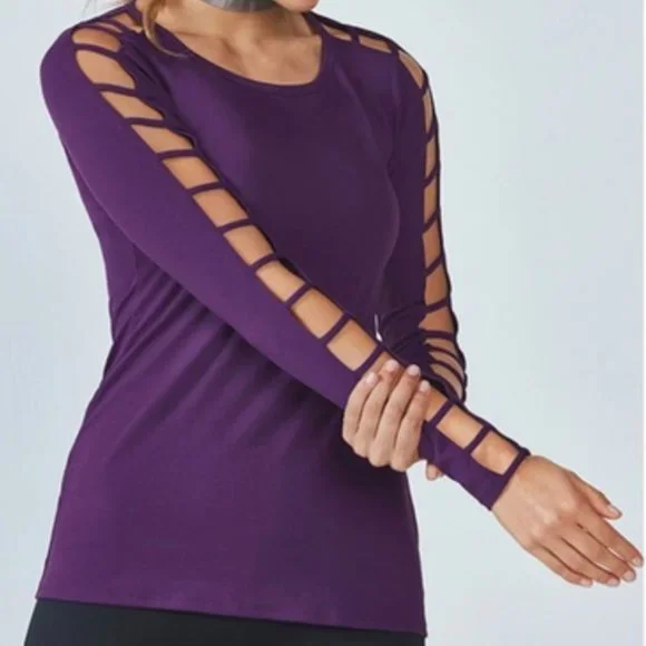 NWOT Fabletics Evangeline Top w Open-Lattice Sleeves, Pure Purple, Medium - Picture 1 of 5
